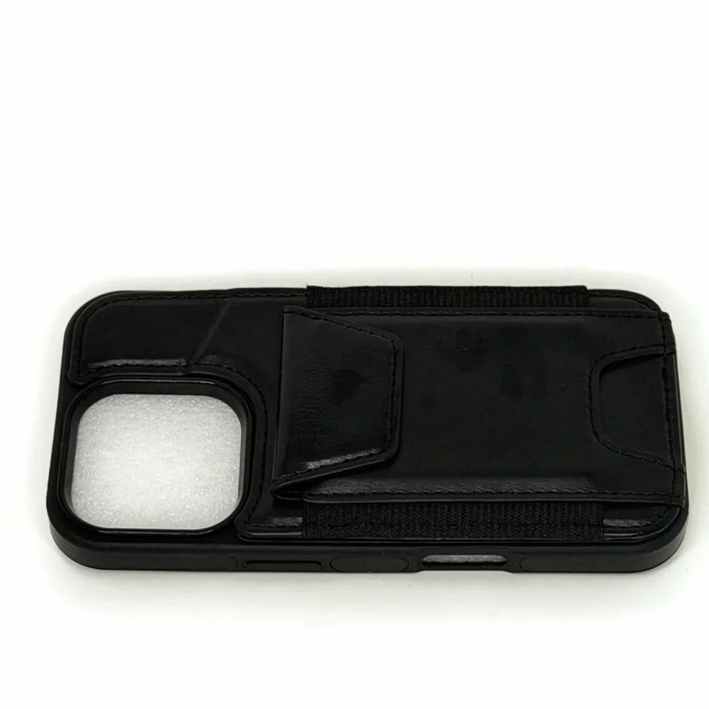 Black Faux Leather IPhone 16 Pro Case with Wallet Card Holder